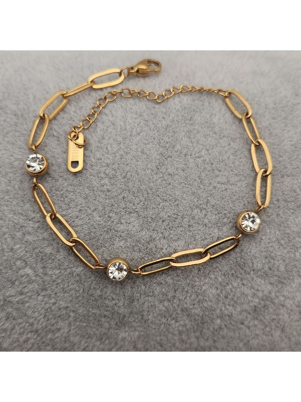 18K Gold Plated Stainless Steel Link Bracelet with Crystals – Tarnish Proof
